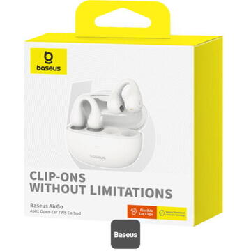 Baseus AirGo AS01 Open-Ear TWS, pt smartphone, wireless, bluetooth 5.3, microfon pe casca, 25 ore durata baterie, alb