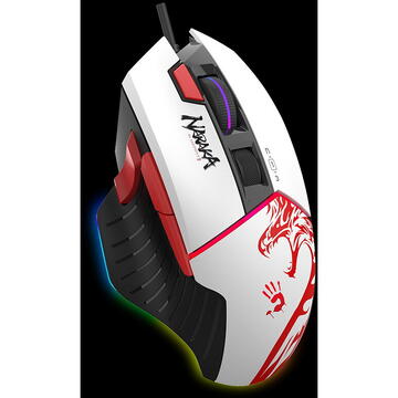 Mouse A4Tech Bloody W95 Max – Gaming, USB, optic 12.000 CPI, 10 butoane + scroll, iluminare RGB, alb
