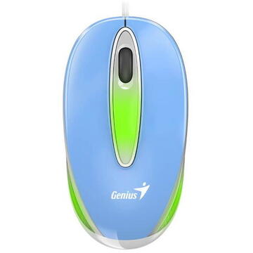 Mouse Genius DX-Mini, PC sau NB, cu fir, USB, optic, 1000 dpi, butoane/scroll 3/1, LED, albastru