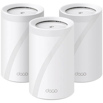 TP-LINK Sistem Mesh Wi-Fi  Deco BE65(3-pack), BE9300, Tri-Band, Wi-Fi 7, MLO, HomeShield, 4 porturi 2.5G, cu acoperire pentru intreaga casa, Alb