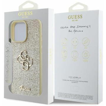 Husa Husa pentru iPhone 16 Pro - Guess Glitter Fixed Big 4G (GUHCP16LHG4SGD) - Gold