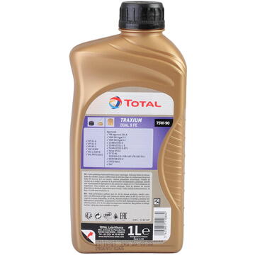 Ulei transmisie manuala 75W90 Total Trax. Dual 9FE 1L SAE:75W90, API GL4, GL5, ZF TE-ML 02B,05B,07A 12B, 16F, 17B, 19C, MAN 3343 tip S, SAE J2360 MB 235.8