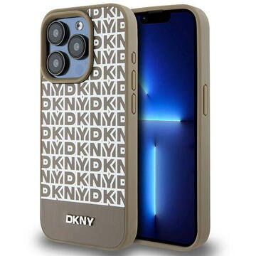 Husa iPhone 15 Pro - DKNY Leather Printed Pattern Metal Logo MagSafe (DKHMP15LPSOSPW) - Brown