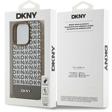 Husa iPhone 15 Pro - DKNY Leather Printed Pattern Metal Logo MagSafe (DKHMP15LPSOSPW) - Brown