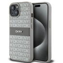 DKNY iPhone 15 - DKNY Leather Mono Stripe & Metal Logo (DKHCP15SPRTHSLE) - Beige