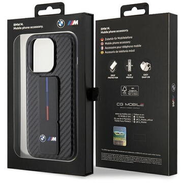 Husa Bmw Grip Stand Smooth & Carbon pentru iPhone 15 Pro - neagră