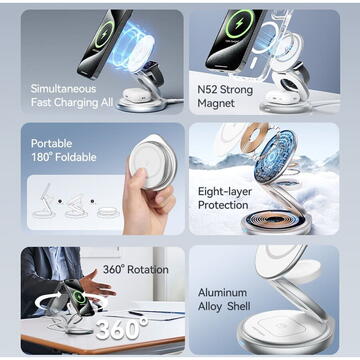 Incarcator de retea Incarcator wireless cu Fast Charging, 15W, 3in1, Magnetic Stand, MagSafe - Vention (FGEI0) - Silver