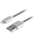 GoGEN Cablu de incarcare si transfer de date  , USB la Lightning, 2 metri, impletitura textila, argintiu