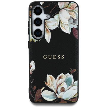 Husa Husa pentru Samsung Galaxy S25 - Guess Grained Flowers MagSafe (GUHMS25SPGNMPLMK) - Black