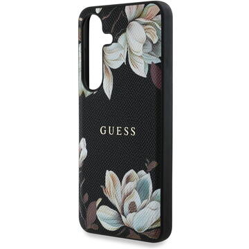 Husa Husa pentru Samsung Galaxy S25 - Guess Grained Flowers MagSafe (GUHMS25SPGNMPLMK) - Black