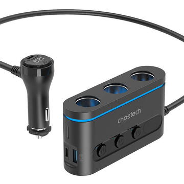 Cigarette Lighter Splitter Choetech 3 Sockets 2C+1A