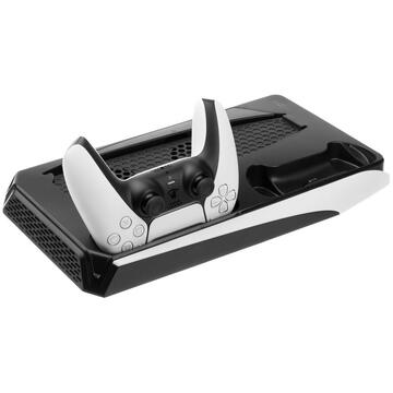 Suport PS5 cu Incarcare, Racire, Spatiu Jocuri, 2x USB - Fixed (FIXPS5-MCS-BW) - Black