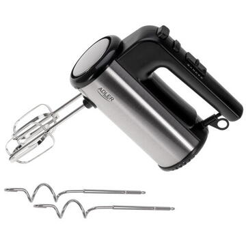 Mixer Adler TURBO POWER, 900 W, 5 viteze, 2 Carlige aluat, 2 Teluri Negru/Inox