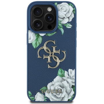 Husa Husa pentru iPhone 16 Pro Max - Guess Hardcase 4G Grained Roses Big Logo (GUHCP16XPGROP4MB) - Blue
