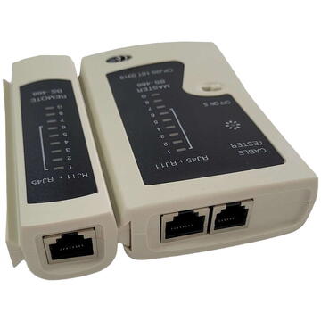 TESTER CABLU RETEA SPACER, pt. cablu UTP, FTP, conector RJ45, RJ11, RJ12, "SPNT-TESTER-1" (timbru verde 0.8 lei)