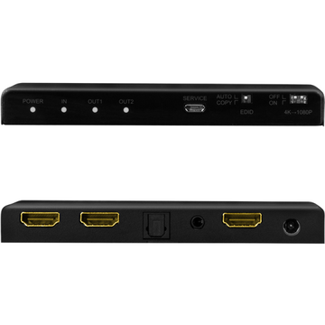 SPLITTER video LOGILINK, 1 x 2 port, Input: HDMI (M) x 1, Output: HDMI (M) 2.0 x 2, rezolutie maxima 4K UHD (3840 x 2160) la 60 Hz, HDCP 2.2, EDID, audio, negru, "HD0034" (timbru verde 0.8 lei)