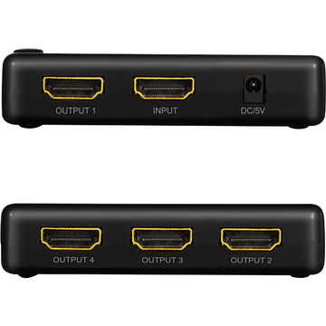 SPLITTER video LOGILINK, 1 x 4 port, Input: HDMI (M) x 1, Output: HDMI (M) 1.4 x 4, rezolutie maxima 4K UHD (3840 x 2160) la 30 Hz, HDCP 2.2, audio, negru, "HD0036" (timbru verde 0.18 lei)