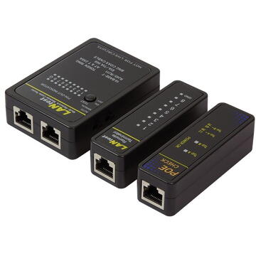 TESTER CABLU RETEA LOGILINK, pt. cablu UTP, FTP, coaxial, conector RJ45, RJ11, RJ12, BNC, with PoE finder, "WZ0015P" (timbru verde 0.8 lei)