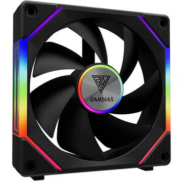 Set 3 ventilatoare Gamdias Aeolus P2 1203U 120mm negre iluminare aRGB