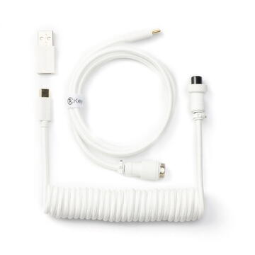 Keychron USB 3.2 Gen 1 Custom Coiled Aviator Cable, USB-C Male > USB-C Male (White, 1.36 Meters)