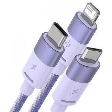 Baseus 3in1 USB  StarSpeed Series, USB-C + Micro + Lightning 3,5A, 1.2m (Purple)