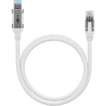 goobay Ethernet cable USB-A 3.2 Gen1 plug > RJ-45 plug, LAN adapter (white, 10 meters, braided textile sheath)