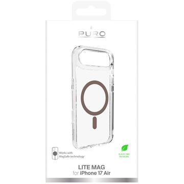 Husa Puro Lite Mag TPU+PC Case Compatible with MagSafe for iPhone 17 Air - Transparent with Brown Ring