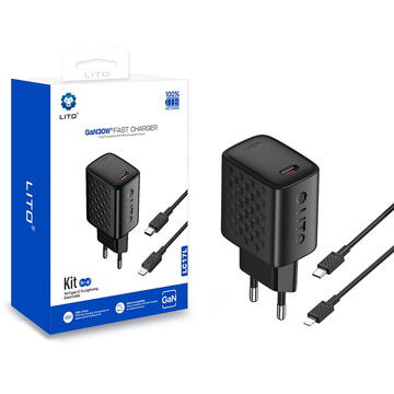 Incarcator de retea KF2355227 LC17L USB-C Cablu Lightning Inclus Lito 30W Negru