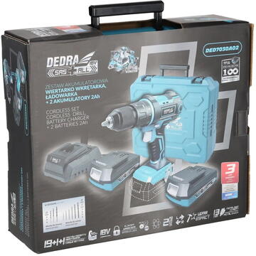 DEDRA SAS+ALL DED7030A02, doua baterii de 2Ah, incarcator, 9 accesorii