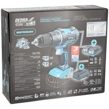 DEDRA SAS+ALL DED7030A02, doua baterii de 2Ah, incarcator, 9 accesorii