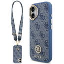 Husa pentru iPhone 17 - Guess 4G Strass Logo with Big Strap Metal Button MagSafe (GUHMP17SP4G4DCSB) - Blue